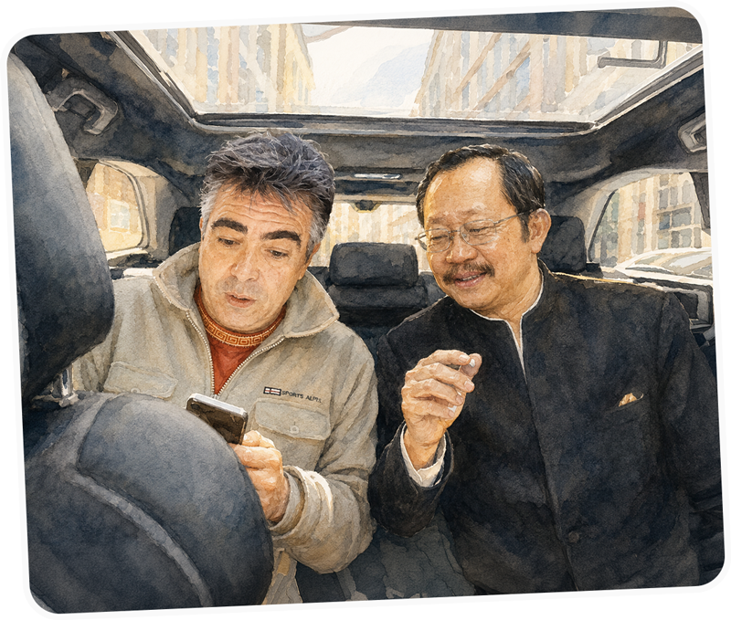 prchau and Ptrck in taxi